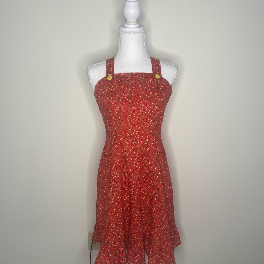 Handmade Red Floral Fit & Flare Sundress with Crisscross Back. XXS Y2K